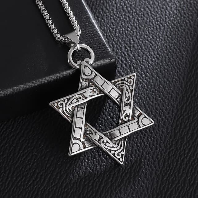 Stainless Steel Solomon Star of David Pendant Necklace for Men - Six-Pointed Jewish Star Jewelry, New Year Gift showcase 5