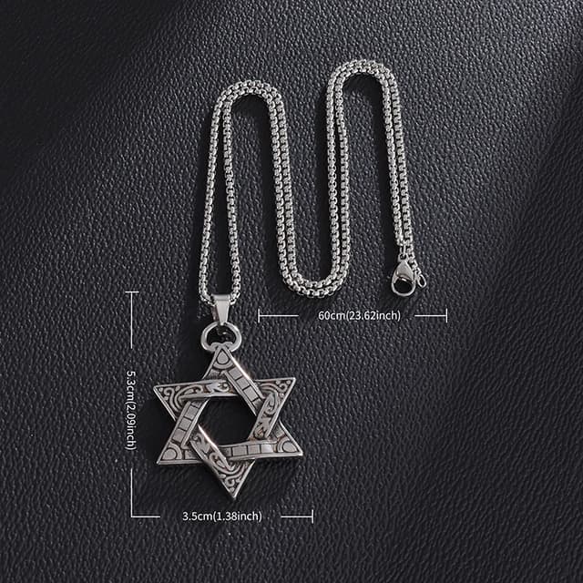 Stainless Steel Solomon Star of David Pendant Necklace for Men - Six-Pointed Jewish Star Jewelry, New Year Gift showcase 3