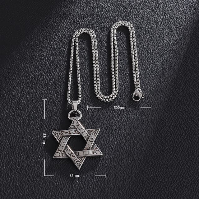 Stainless Steel Solomon Star of David Pendant Necklace for Men - Six-Pointed Jewish Star Jewelry, New Year Gift showcase 4