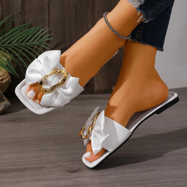 Summer Fashionable Women's Flat Slippers - Comfortable Square Head Bow Design, Anti-Slip Sole, Casual Style, Available in Large Sizes for Everyday Wear showcase 5