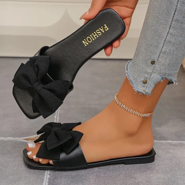 Women's Fashion Bow Tie Flat Sandals - Lightweight Summer Beach Slides for Casual Outdoor Wear showcase 15