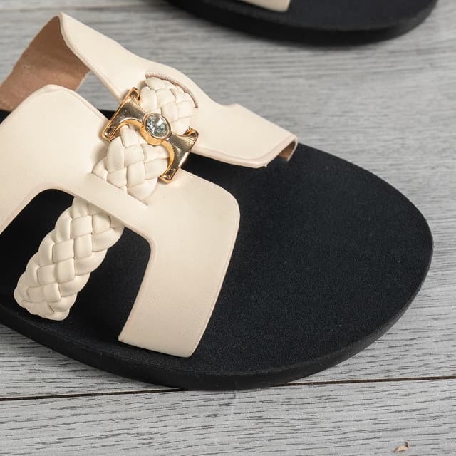 Women's Braided Strap Flat Sandals with Gold Rhinestone Buckle - Comfortable & Chic Daily Wear Shoes for Shopping & Outings showcase 3