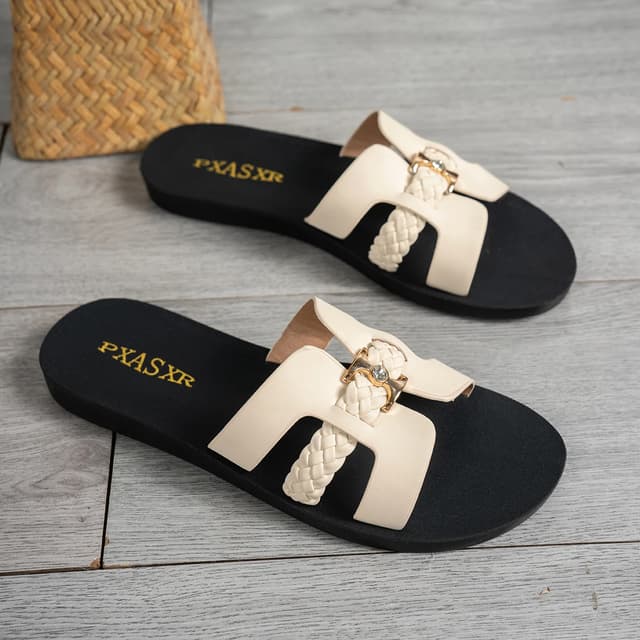 Women's Braided Strap Flat Sandals with Gold Rhinestone Buckle - Comfortable & Chic Daily Wear Shoes for Shopping & Outings showcase 8