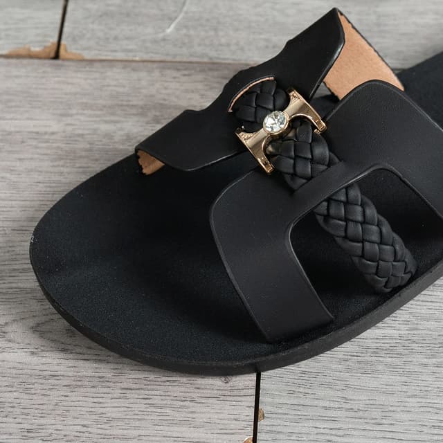 Women's Braided Strap Flat Sandals with Gold Rhinestone Buckle - Comfortable & Chic Daily Wear Shoes for Shopping & Outings showcase 2