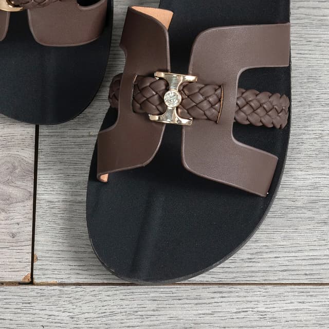 Women's Braided Strap Flat Sandals with Gold Rhinestone Buckle - Comfortable & Chic Daily Wear Shoes for Shopping & Outings showcase 17