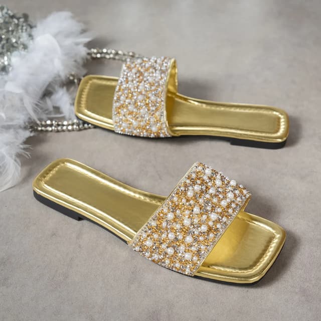 Women's Fashion Rhinestone Flat Sandals - Comfortable Non-Slip Crystal Slides for Summer Beach Wear showcase 7