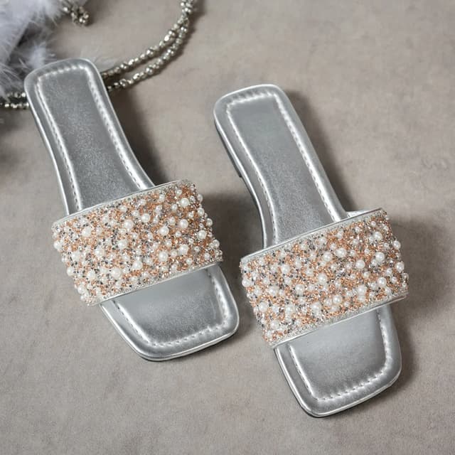 Women's Fashion Rhinestone Flat Sandals - Comfortable Non-Slip Crystal Slides for Summer Beach Wear showcase 5