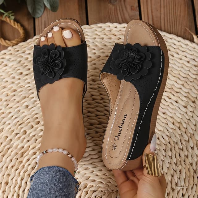 Retro Flower Wedge Slippers for Women - Summer Platform Sandals with Thick Anti-Slip Sole, Perfect for Beach and Outdoor Wear showcase 16