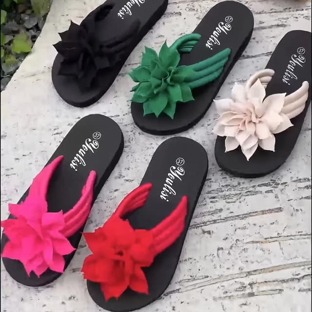 Women's Floral Flip Flops - Slip-On Summer Sandals with Mid Heel, Fabric Upper, EVA Sole for Vacation & Casual Wear showcase 1