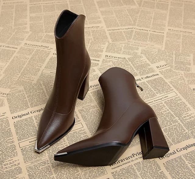 Elegant Women's Pointed Toe Ankle Boots - Fashion Square High Heel with Back Zipper, Chic Winter Footwear for Ladies showcase 11