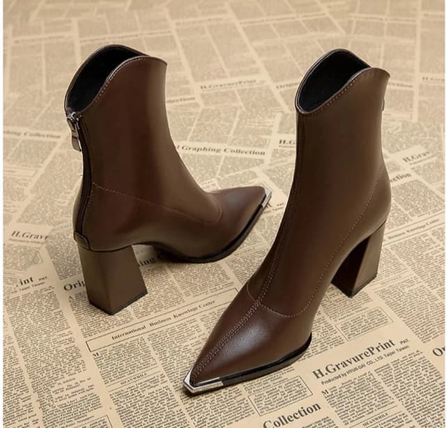 Elegant Women's Pointed Toe Ankle Boots - Fashion Square High Heel with Back Zipper, Chic Winter Footwear for Ladies showcase 13