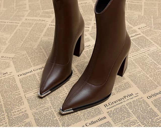 Elegant Women's Pointed Toe Ankle Boots - Fashion Square High Heel with Back Zipper, Chic Winter Footwear for Ladies showcase 10