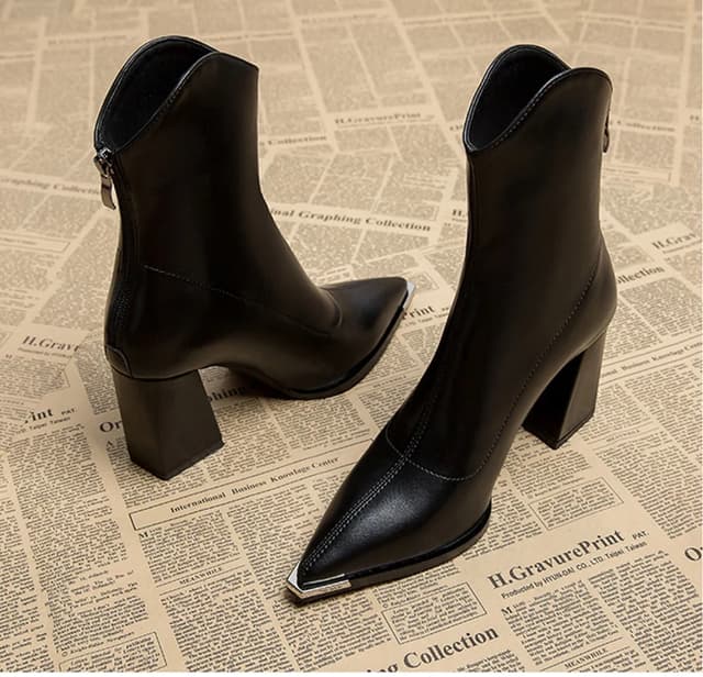 Elegant Women's Pointed Toe Ankle Boots - Fashion Square High Heel with Back Zipper, Chic Winter Footwear for Ladies showcase 2