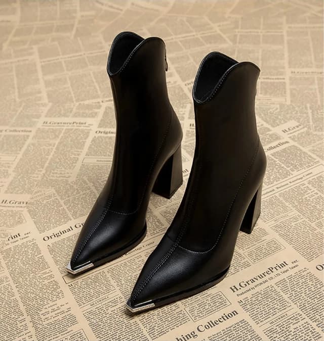Elegant Women's Pointed Toe Ankle Boots - Fashion Square High Heel with Back Zipper, Chic Winter Footwear for Ladies showcase 5