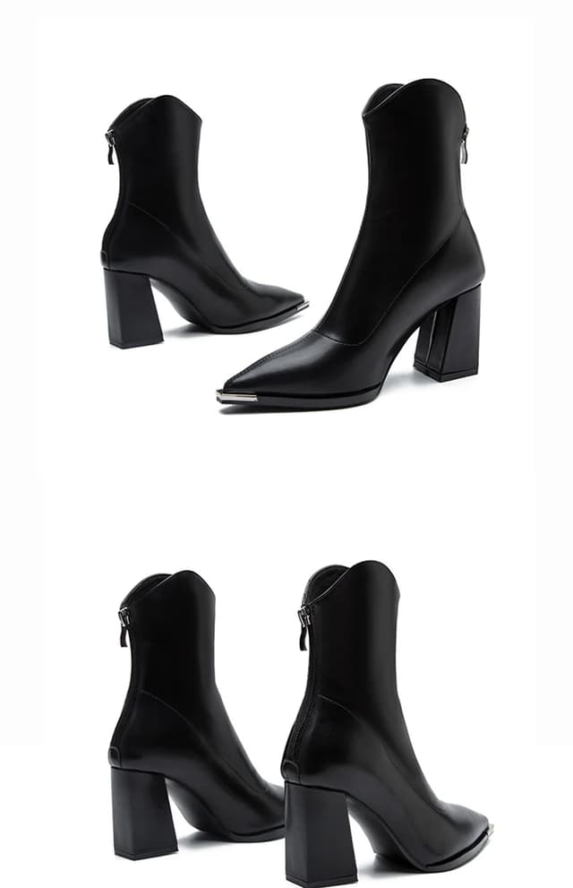Elegant Women's Pointed Toe Ankle Boots - Fashion Square High Heel with Back Zipper, Chic Winter Footwear for Ladies showcase 15