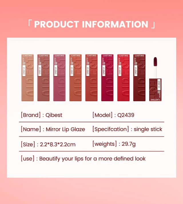 QIBEST 8 Colors Nude Watery Lip Gloss - Long-Lasting Liquid Lipstick, Sexy Red/Purple Lip Glaze, Non-Fading Tint for Women's Makeup showcase 15