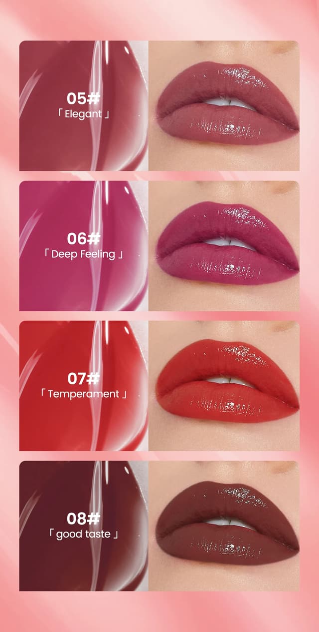 QIBEST 8 Colors Nude Watery Lip Gloss - Long-Lasting Liquid Lipstick, Sexy Red/Purple Lip Glaze, Non-Fading Tint for Women's Makeup showcase 12