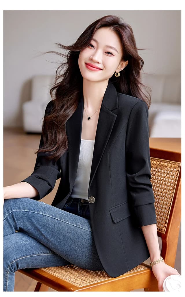 Women's Slim Fit Single Button Blazer Jacket - Elegant Red, Black, White Casual Office Coat for Autumn/Winter Fashion 2024 showcase 13