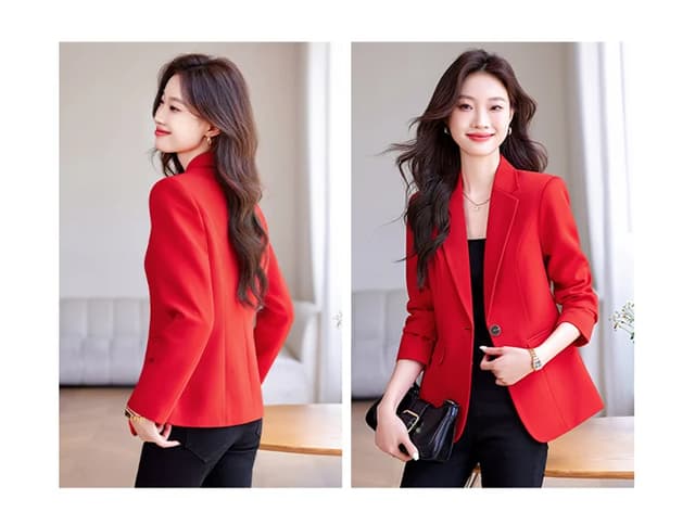 Women's Slim Fit Single Button Blazer Jacket - Elegant Red, Black, White Casual Office Coat for Autumn/Winter Fashion 2024 showcase 16