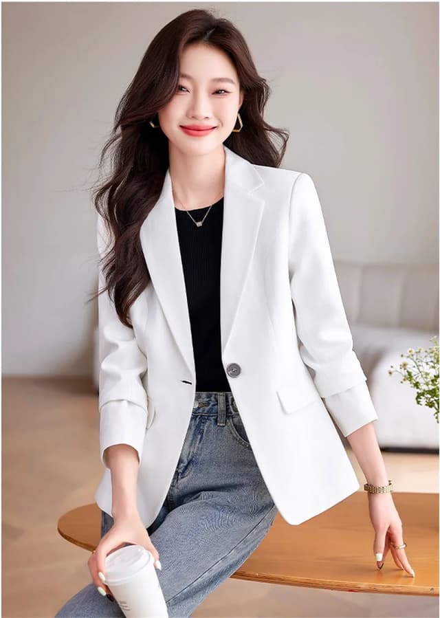 Women's Slim Fit Single Button Blazer Jacket - Elegant Red, Black, White Casual Office Coat for Autumn/Winter Fashion 2024 showcase 7