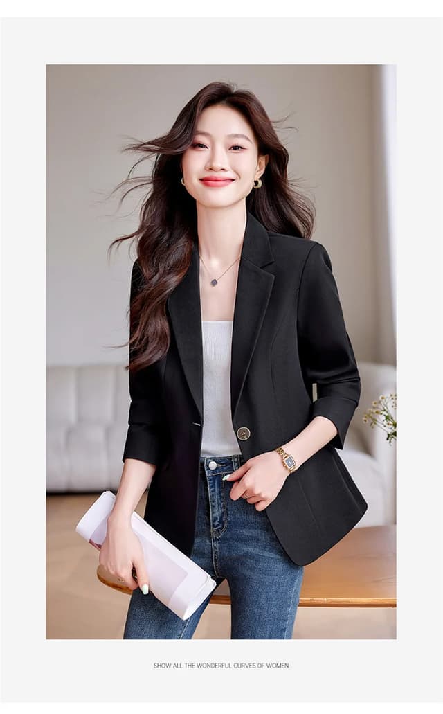 Women's Slim Fit Single Button Blazer Jacket - Elegant Red, Black, White Casual Office Coat for Autumn/Winter Fashion 2024 showcase 14