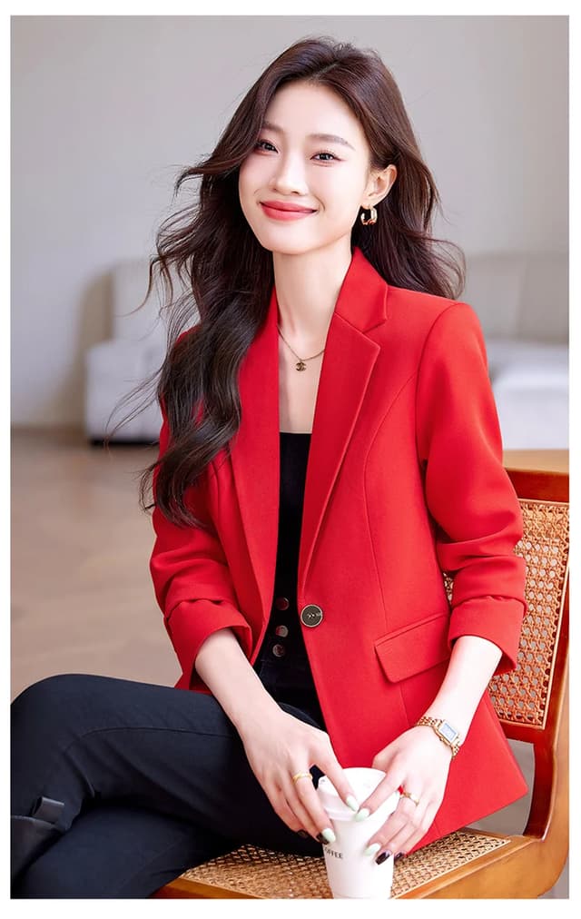 Women's Slim Fit Single Button Blazer Jacket - Elegant Red, Black, White Casual Office Coat for Autumn/Winter Fashion 2024 showcase 17