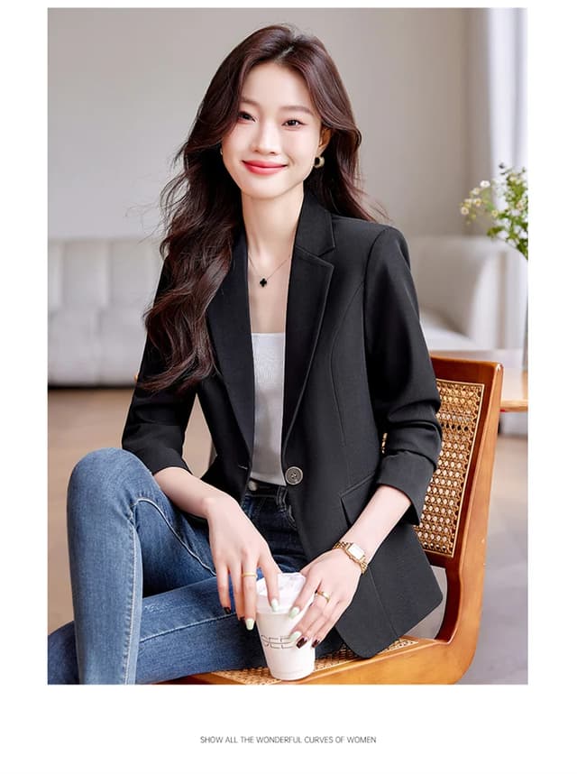 Women's Slim Fit Single Button Blazer Jacket - Elegant Red, Black, White Casual Office Coat for Autumn/Winter Fashion 2024 showcase 11