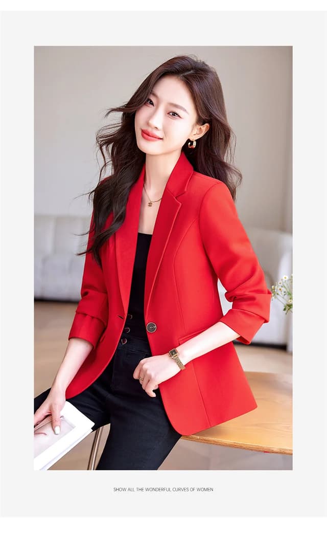 Women's Slim Fit Single Button Blazer Jacket - Elegant Red, Black, White Casual Office Coat for Autumn/Winter Fashion 2024 showcase 18