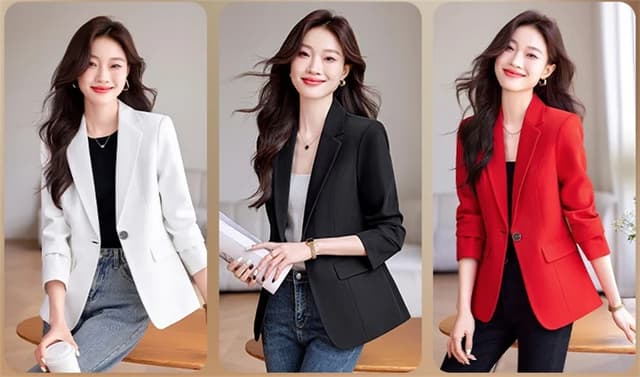 Women's Slim Fit Single Button Blazer Jacket - Elegant Red, Black, White Casual Office Coat for Autumn/Winter Fashion 2024 showcase 6