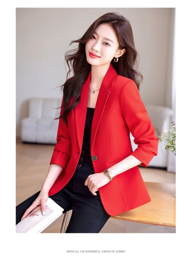 Women's Slim Fit Single Button Blazer Jacket - Elegant Red, Black, White Casual Office Coat for Autumn/Winter Fashion 2024 showcase 15