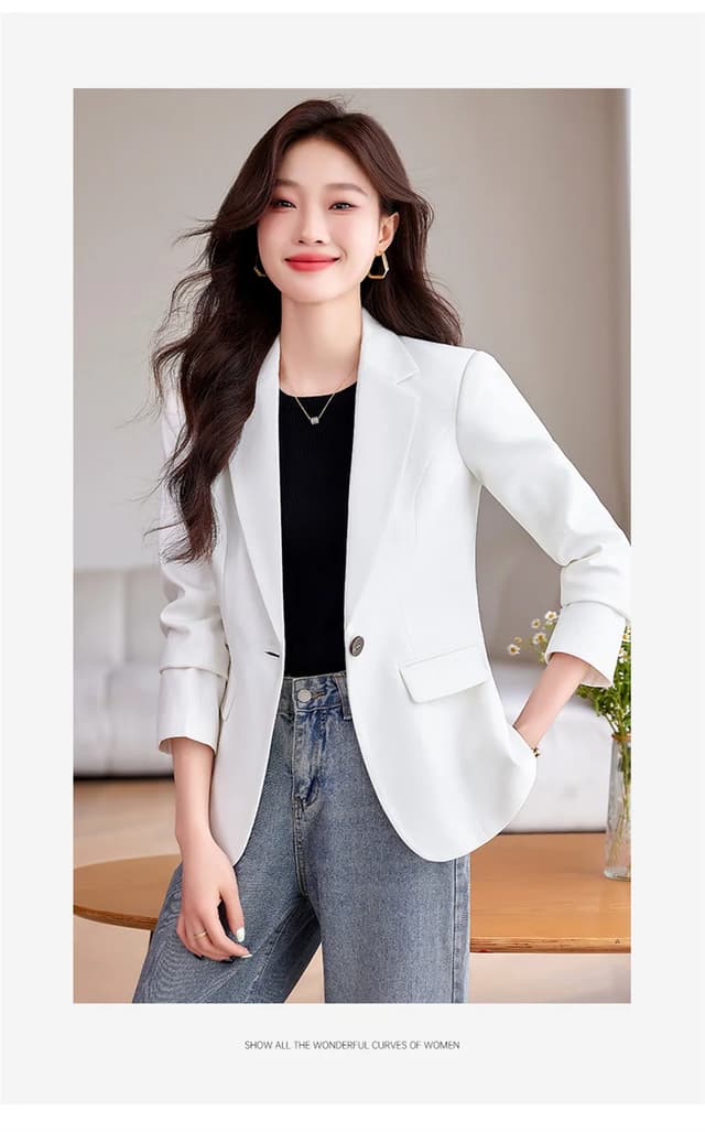 Women's Slim Fit Single Button Blazer Jacket - Elegant Red, Black, White Casual Office Coat for Autumn/Winter Fashion 2024 showcase 10