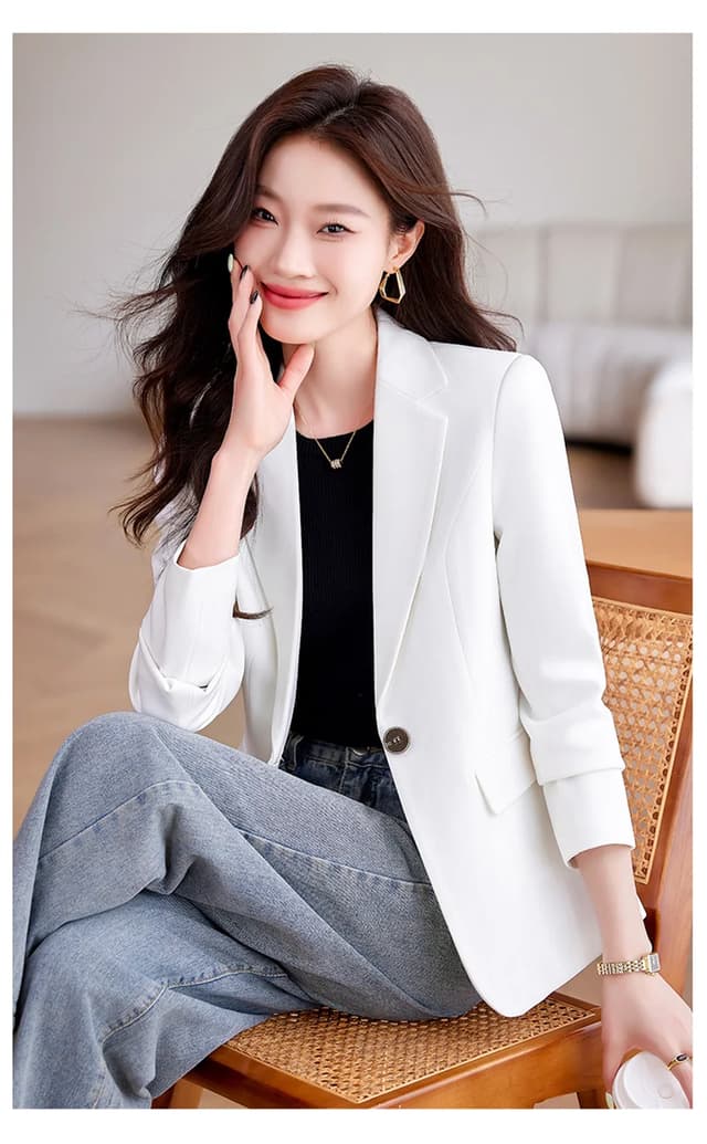 Women's Slim Fit Single Button Blazer Jacket - Elegant Red, Black, White Casual Office Coat for Autumn/Winter Fashion 2024 showcase 9