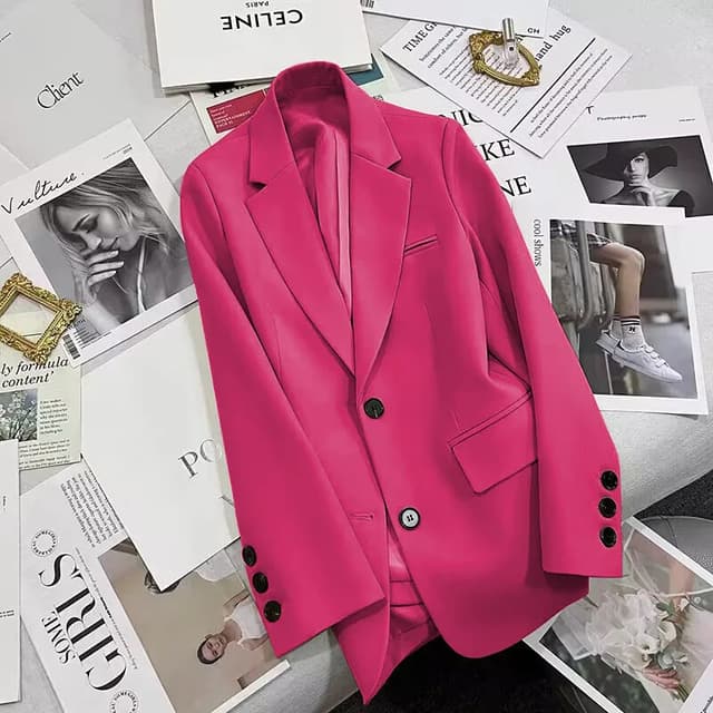 Elegant Korean Style Polyester Suit Jacket for Women - Versatile Casual Blazer with Single Button Closure, Long Sleeves, Perfect for Spring & Autumn Fashion showcase 3