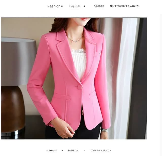 Women's Pink Slim Fit Blazer Jacket - Korean Style Casual Chic Elegant Short Sleeve Top for Spring/Autumn showcase 12