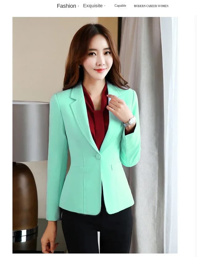 Women's Pink Slim Fit Blazer Jacket - Korean Style Casual Chic Elegant Short Sleeve Top for Spring/Autumn showcase 14