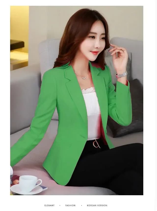 Women's Pink Slim Fit Blazer Jacket - Korean Style Casual Chic Elegant Short Sleeve Top for Spring/Autumn showcase 11