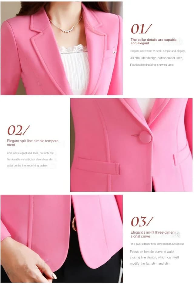 Women's Pink Slim Fit Blazer Jacket - Korean Style Casual Chic Elegant Short Sleeve Top for Spring/Autumn showcase 2