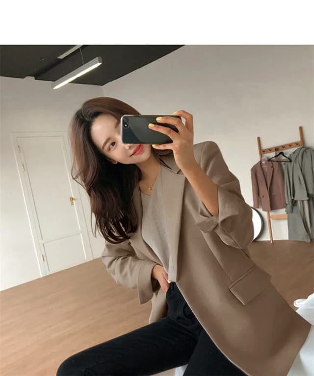 Women's Pink Korean Style Blazer Jacket - Medium Length, British Casual Personality, Spring/Autumn Fashion with Belt Detail showcase 17
