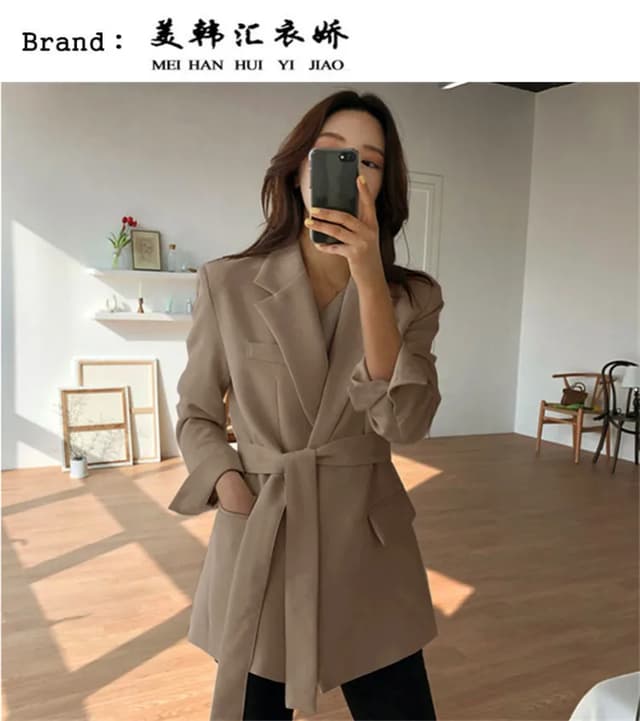 Women's Pink Korean Style Blazer Jacket - Medium Length, British Casual Personality, Spring/Autumn Fashion with Belt Detail showcase 18