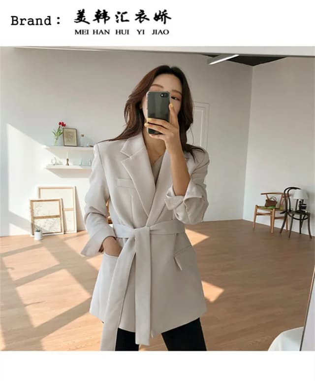 Women's Pink Korean Style Blazer Jacket - Medium Length, British Casual Personality, Spring/Autumn Fashion with Belt Detail showcase 10