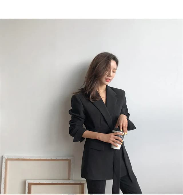 Women's Pink Korean Style Blazer Jacket - Medium Length, British Casual Personality, Spring/Autumn Fashion with Belt Detail showcase 8