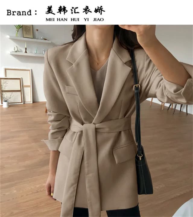 Women's Pink Korean Style Blazer Jacket - Medium Length, British Casual Personality, Spring/Autumn Fashion with Belt Detail showcase 20