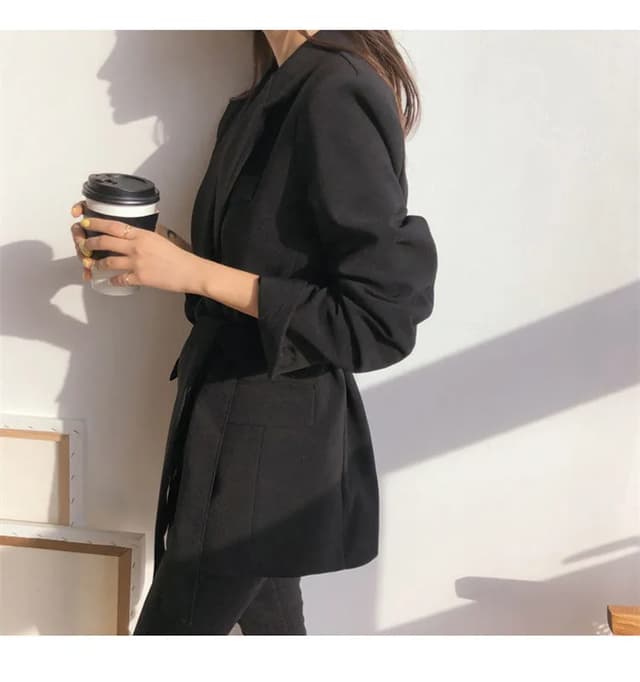 Women's Pink Korean Style Blazer Jacket - Medium Length, British Casual Personality, Spring/Autumn Fashion with Belt Detail showcase 5