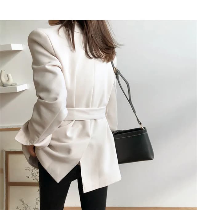 Women's Pink Korean Style Blazer Jacket - Medium Length, British Casual Personality, Spring/Autumn Fashion with Belt Detail showcase 14