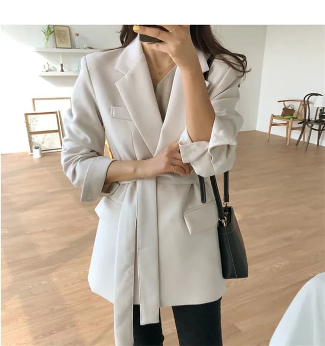 Women's Pink Korean Style Blazer Jacket - Medium Length, British Casual Personality, Spring/Autumn Fashion with Belt Detail showcase 16