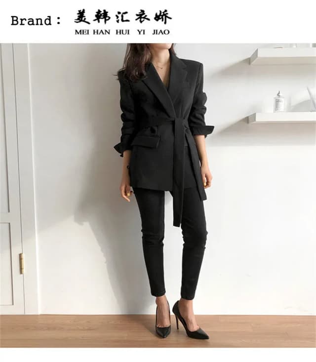 Women's Pink Korean Style Blazer Jacket - Medium Length, British Casual Personality, Spring/Autumn Fashion with Belt Detail showcase 6