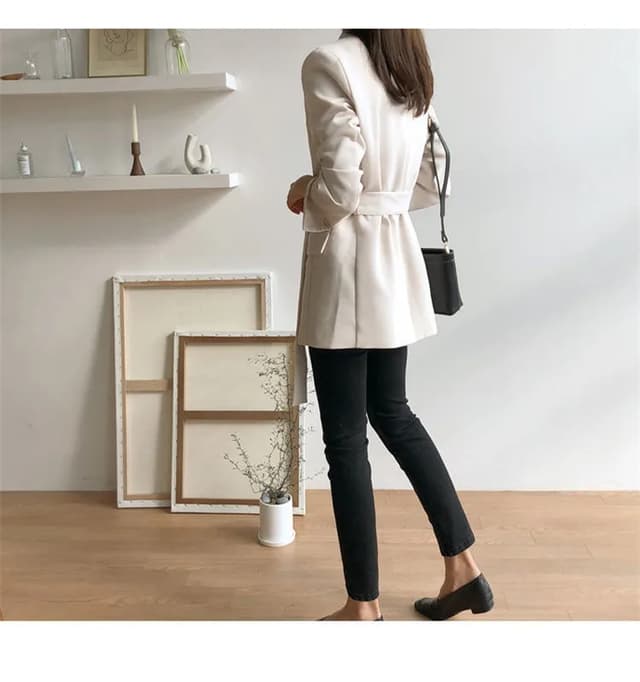 Women's Pink Korean Style Blazer Jacket - Medium Length, British Casual Personality, Spring/Autumn Fashion with Belt Detail showcase 15