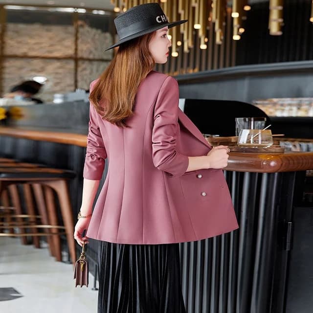 Women's Double-Breasted Solid Color Blazer Jacket 2025 New Arrival - Elegant Notched Loose Fit OL Style Winter Coat for Professional & Casual Wear showcase 7