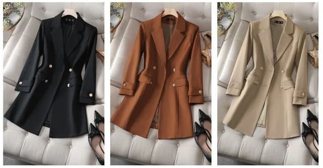 Women's Long Blazer Jacket - Autumn Winter Office Formal Business Work Wear Coat in Khaki, Coffee, Black showcase 2