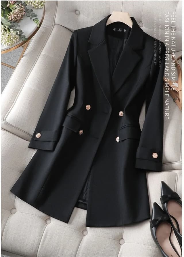 Women's Long Blazer Jacket - Autumn Winter Office Formal Business Work Wear Coat in Khaki, Coffee, Black showcase 3